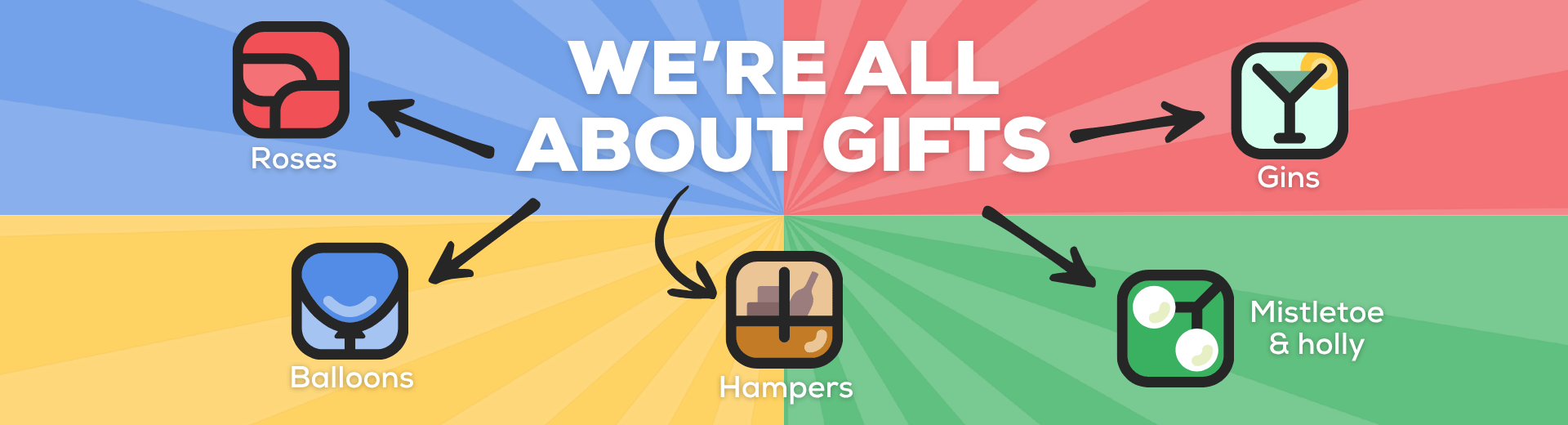 delightful gifts - roses, balloons, hampers, gin, mistletoe