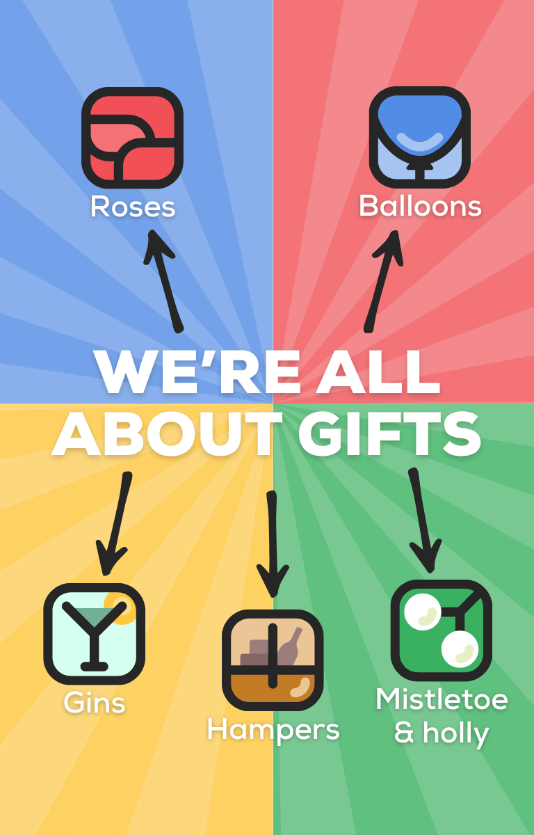 delightful gifts - roses, balloons, hampers, gin, mistletoe